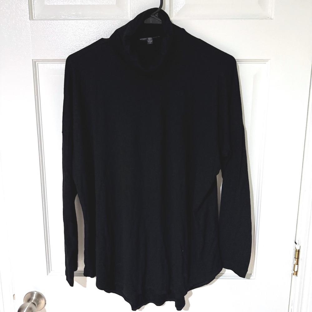 Eileen Fisher Black Viscose Stretch Turtleneck High Low Top Large F17VF